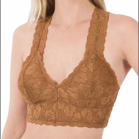 NEW Dark Brown Stretch Lace Hourglass Back with Mesh Lining Bralette - Picture 2 of 3